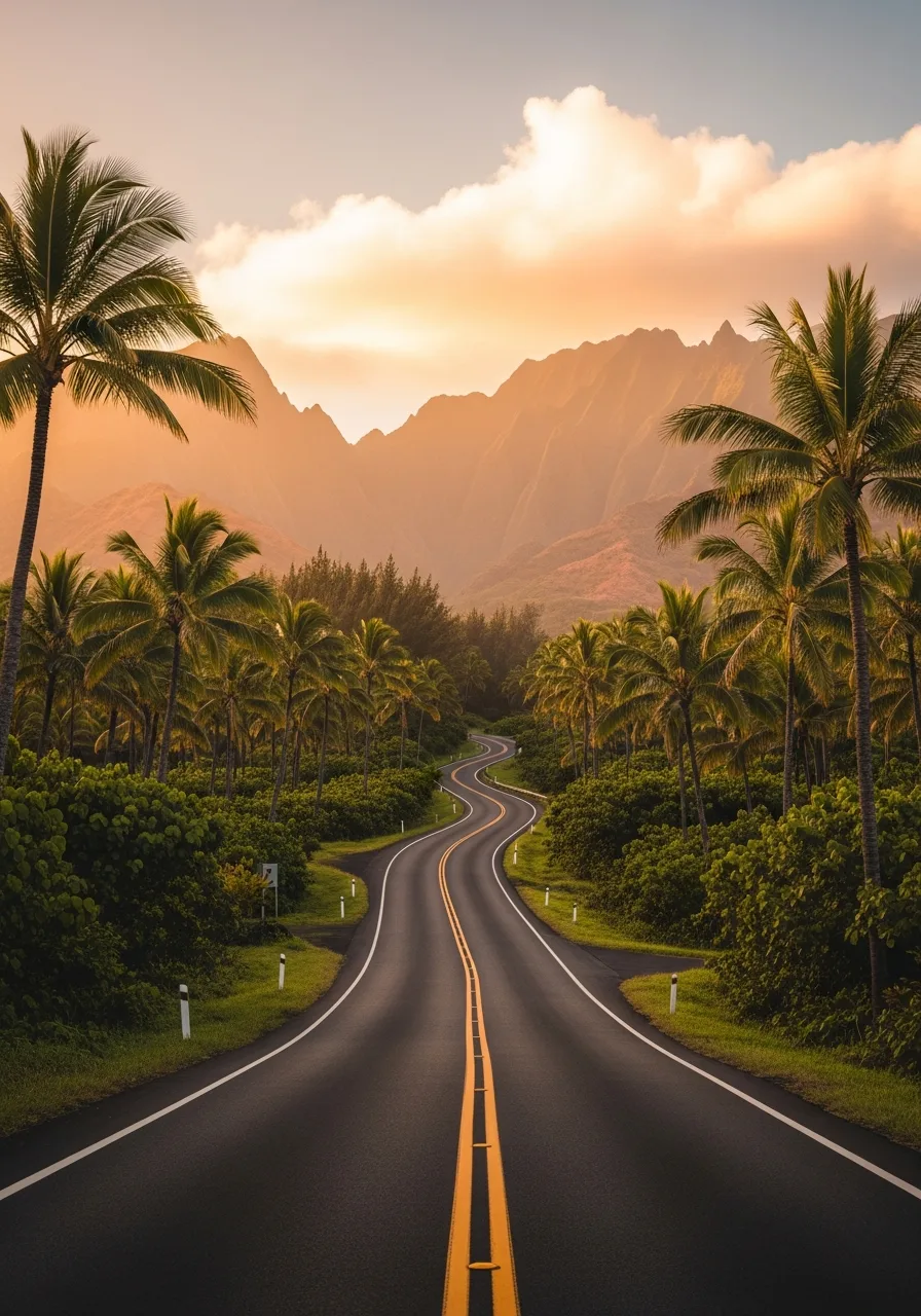 Kauai road at the end of the day